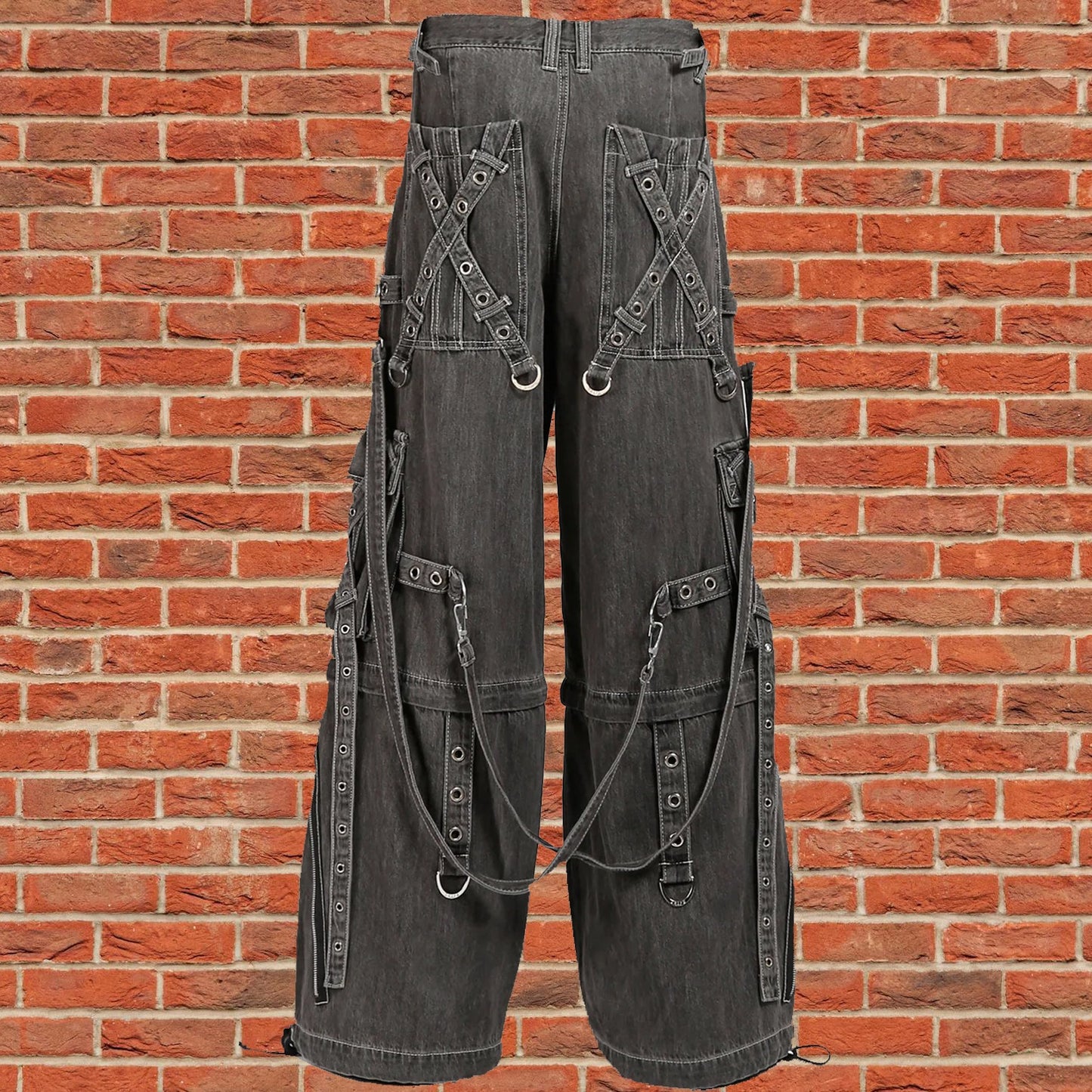 GOTHIC X-STRAP PANT BLACK DENIM