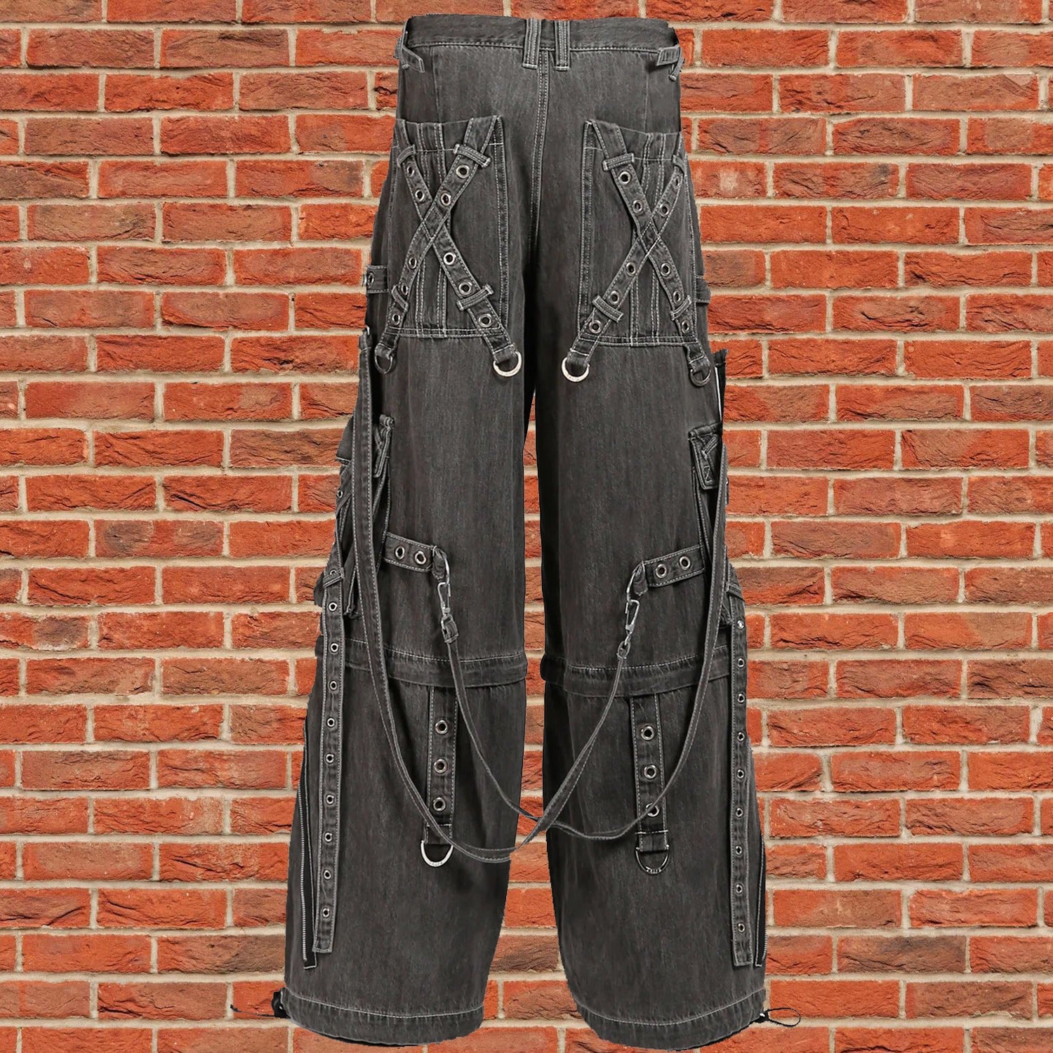 GOTHIC X-STRAP PANT BLACK DENIM