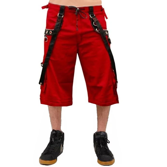 Gothic Men's Gothic Handmade Red Shorts Red Threads Black Straps Punk Rock Metal Chain Cyber/USA
