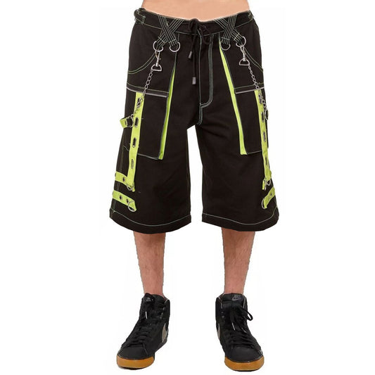 Gothic Men's Handmade Bondage 4 Pocket Shorts Punk Rock Black Yellow Gothic Yellow Stitch
