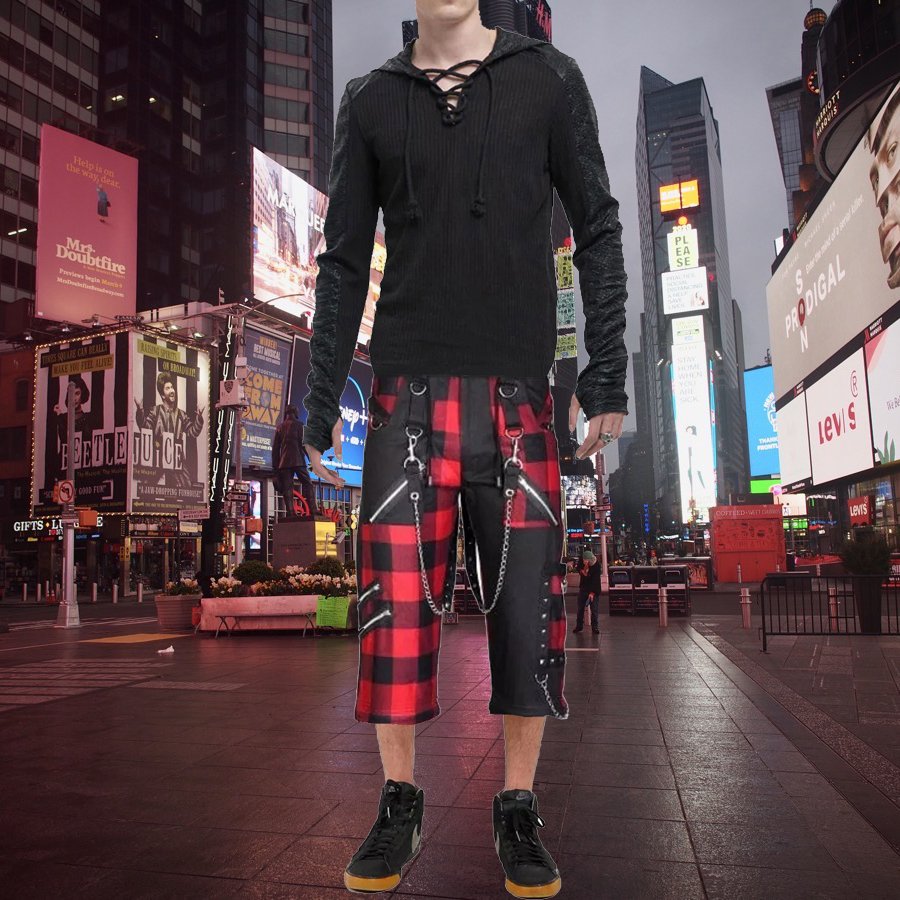 Men's Gothic Split Leg Bondage Rock Hard Shorts Emo