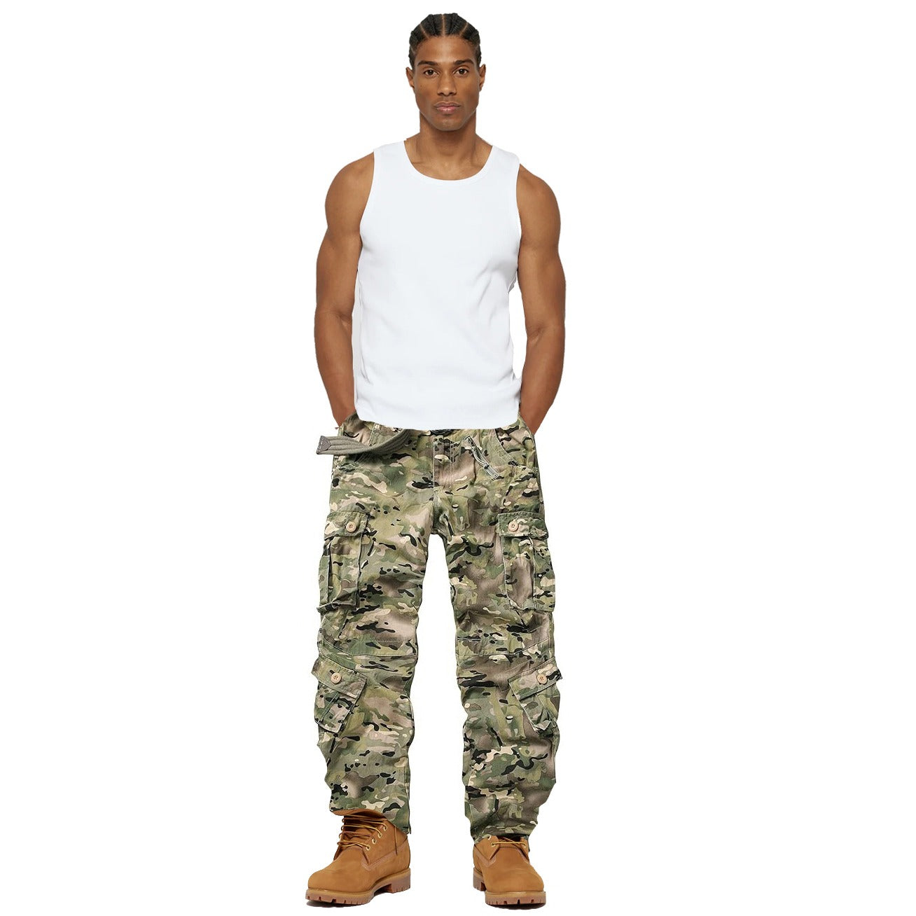 Men's Cotton Casual Military Army Camo Combat Work Cargo Pants with 8 Pockets