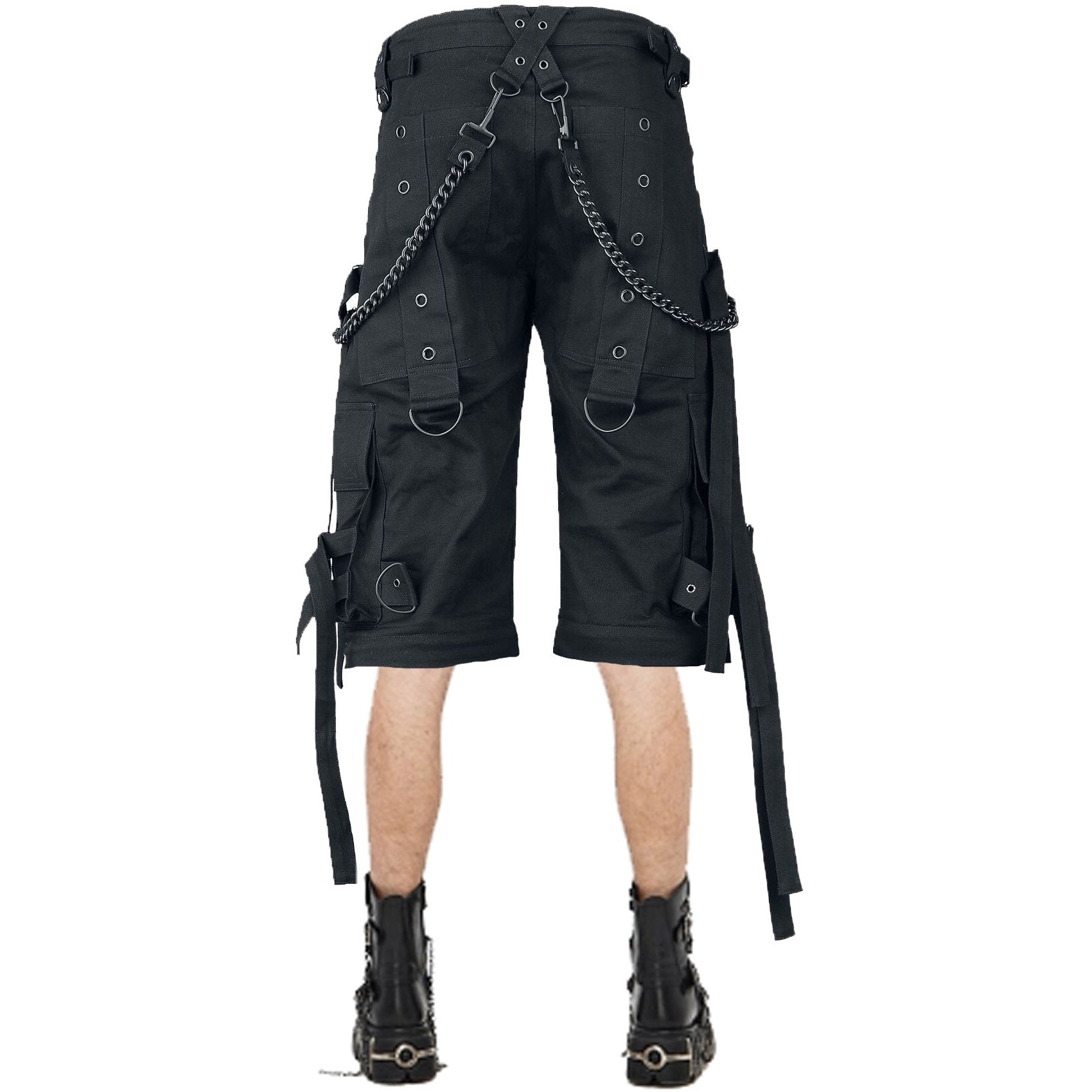 Gothic Bondage Cargo Rock Black Punk Buckle Zips Chain Strap Trousers Emo Shorts