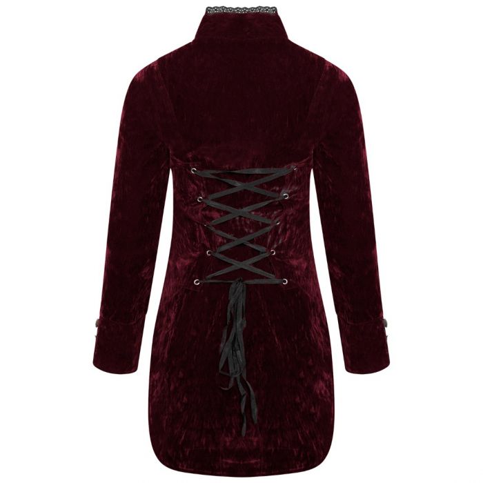 Women's Handmade Maroon Velvet Gothic Steampunk Gothic Long Coat