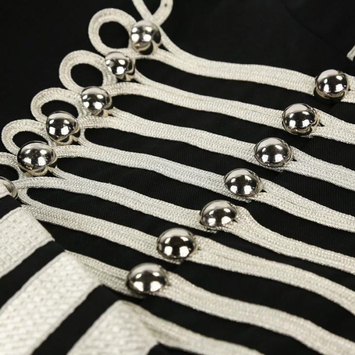 Prime Quality Handmade Men's Gothic Military Hussar Jacket Black &Amp; Silver/USA