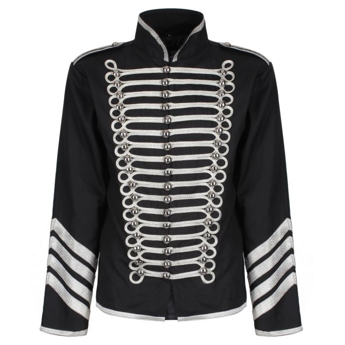 Prime Quality Handmade Men's Gothic Military Hussar Jacket Black &Amp; Silver/USA