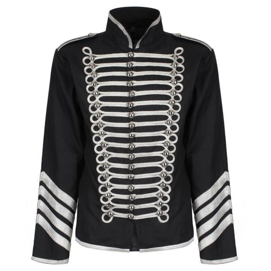 Prime Quality Handmade Men's Gothic Military Hussar Jacket Black &Amp; Silver/USA