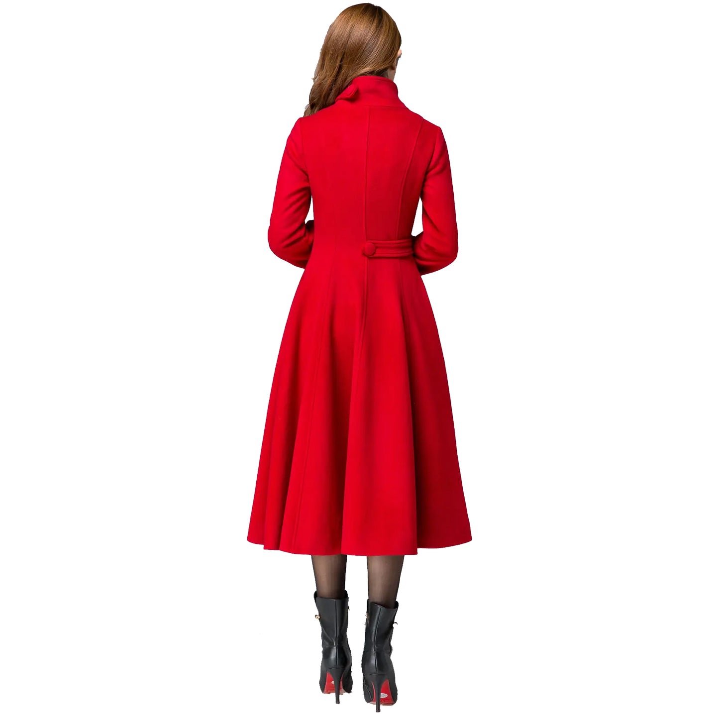 Women's Winter Warm Red Wool Long Fit And Flare Coat