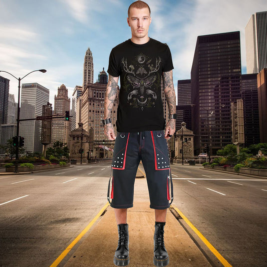 Gothic Mens Black Stylish Pant Trouser Slim fit Straight Black Red Colour Shorts