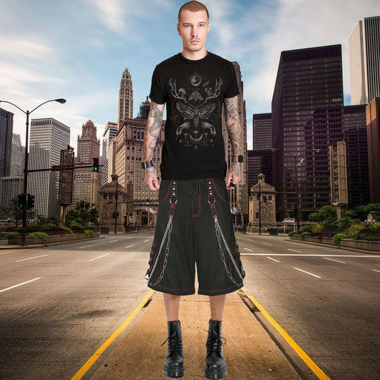 Gothic Tripp Extreme Bondage Skater Gothic Punk Rocker Cyber Gothic Steampunk Biker Emo Black Dagger Shorts