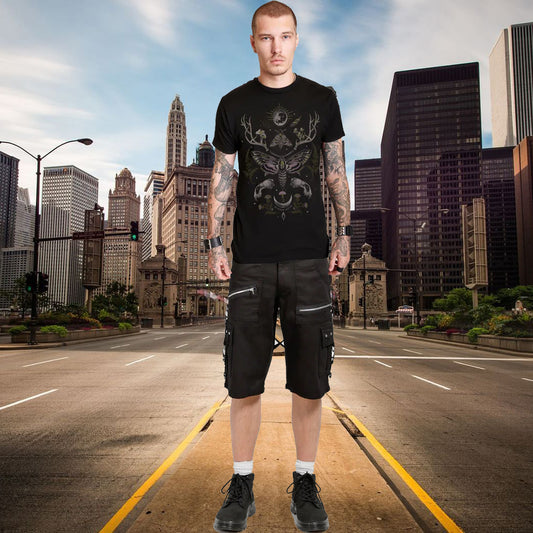 Men Black Punk Shorts Gothic Black Cotton Shorts Punk Emo Shorts With Zipper /USA