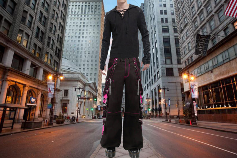 Gothic Bondage Super Skull Pant Pink Big Skull Men Pant Alternative Punk Rock Emo Trouser Pant Shorts