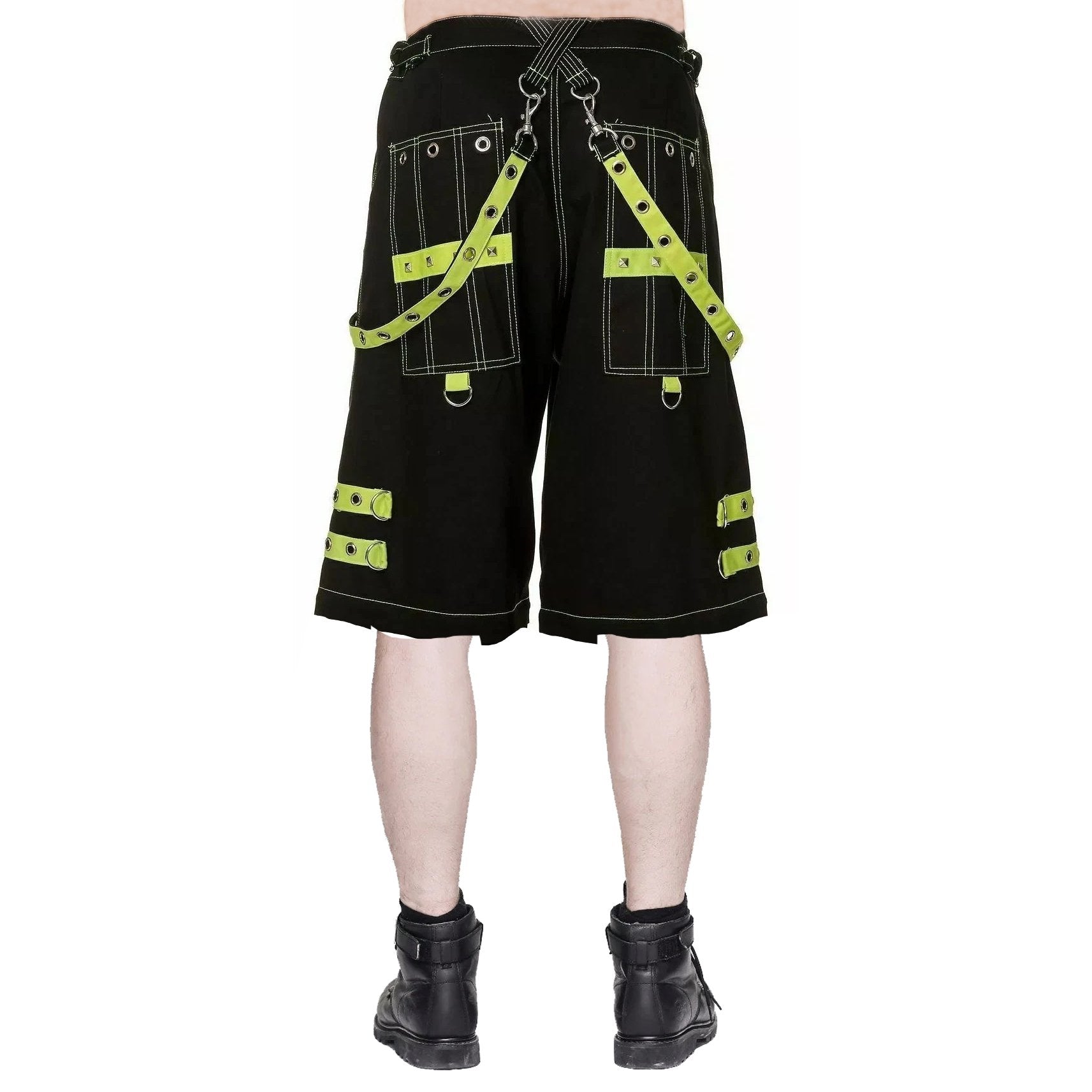 Gothic Men's Handmade Bondage 4 Pocket Shorts Punk Rock Black Yellow Gothic Yellow Stitch