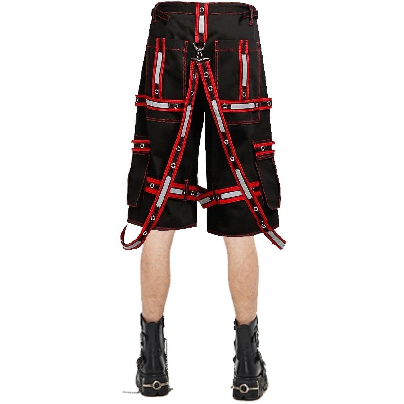 Mens Extreme Bondage Gothic Electro Reflector Black Red Trip Shorts Usa