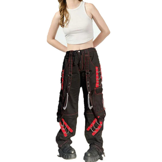 Women's Dark Gothic Baggy Unisex Cargo Metal Chain Hip Hop Wide Leg Trousers