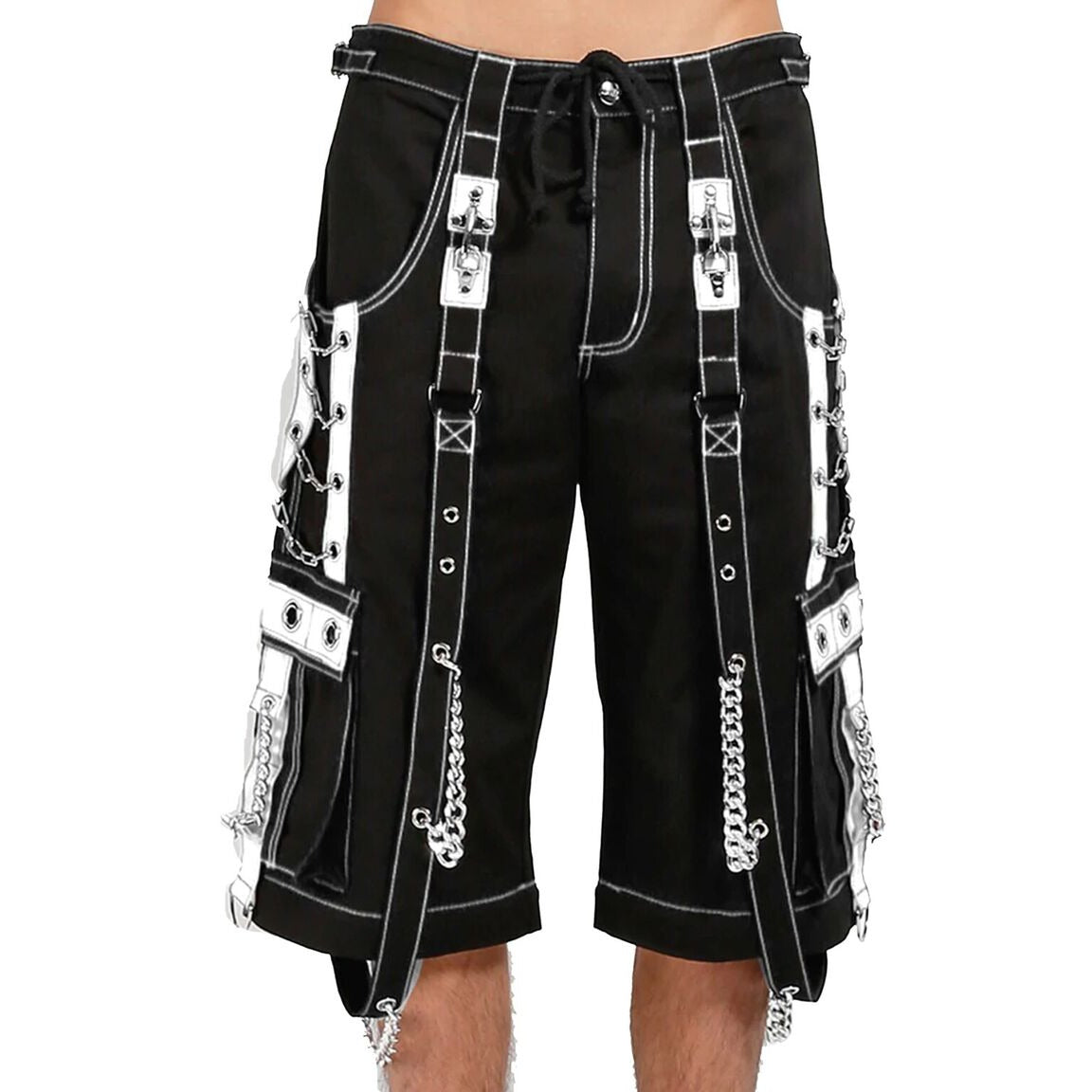Mens Goth Punk Black White Bondage Trip Pant Chain Techno Rock Punk Shorts Usa