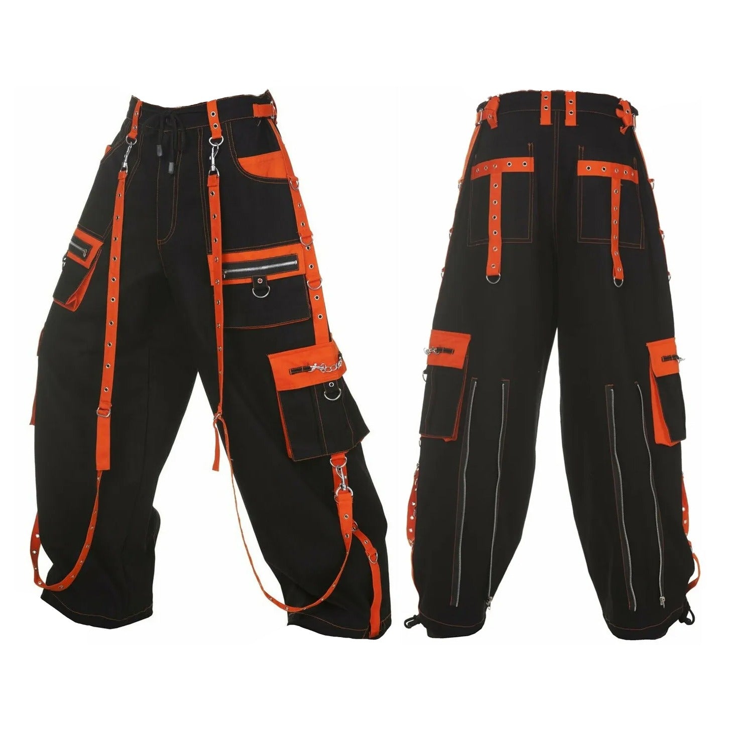 Gothic Men's Handmade Bondage 4 Pocket Dead Thread Trouser Punk Rock Black Orange Pant