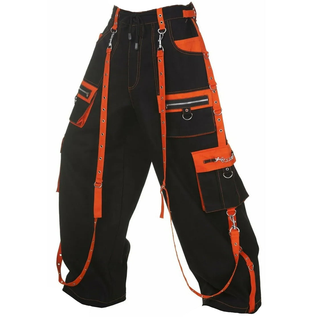 Gothic Men's Handmade Bondage 4 Pocket Dead Thread Trouser Punk Rock Black Orange Pant