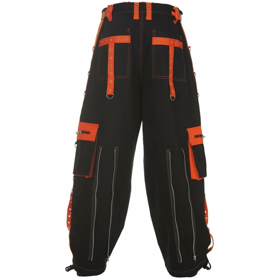 Gothic Men's Handmade Bondage 4 Pocket Dead Thread Trouser Punk Rock Black Orange Pant