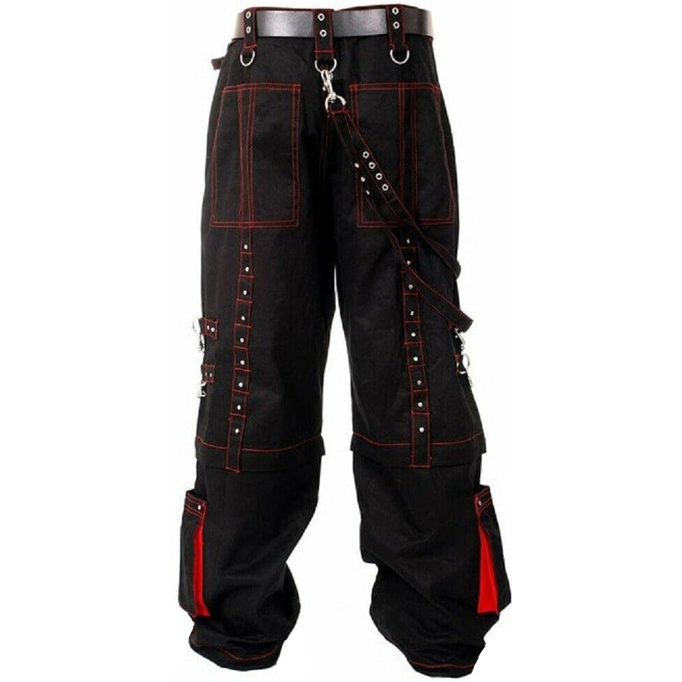 Men Gothic handmade Bondage Trouser Cyber Red Thread Shorts Metal Studs Trouser Pant/USA