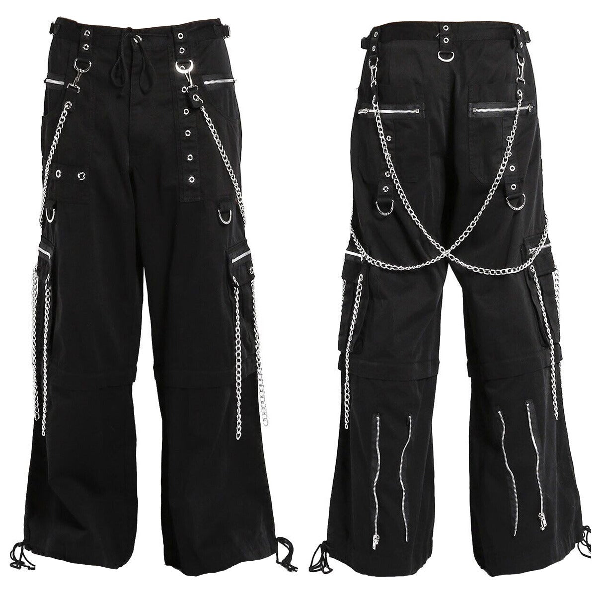 Gothic Straps Zipper Trousers Punk Rock Studs Metal &Amp; Amp Chain Trouser Pants