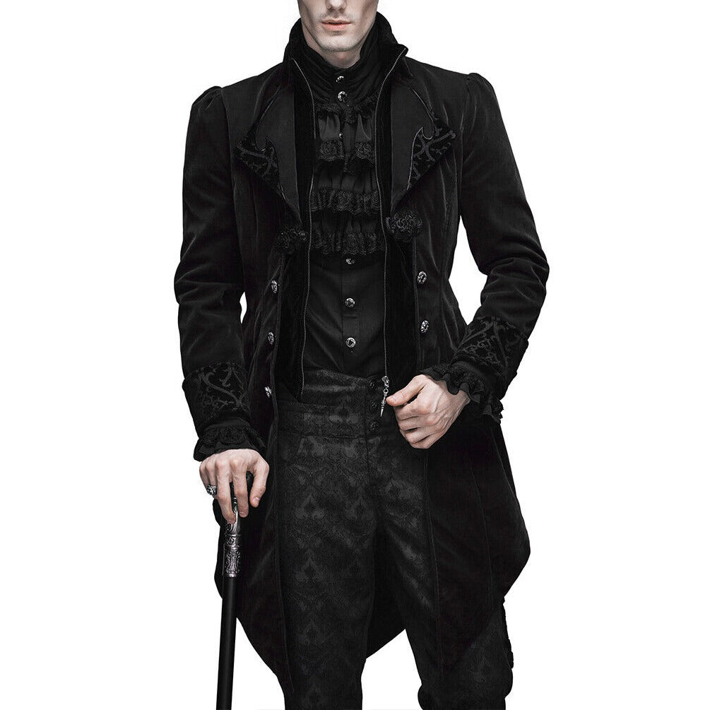 Men's Jacket Coat Black Velvet Gothic Steampunk Aristocrat