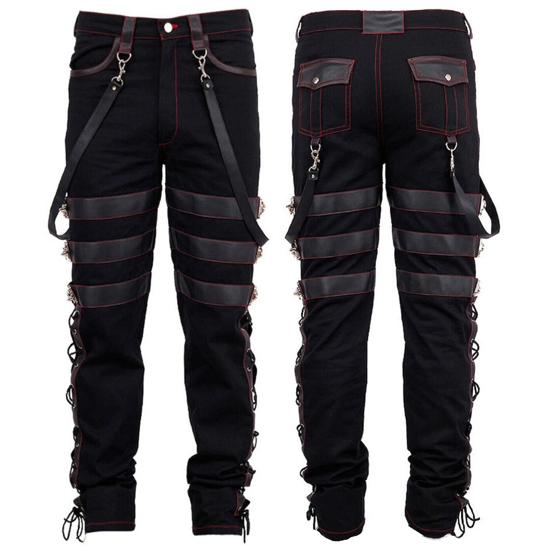 Gothic Men's Steampunk Pants Black Gothic Vintage Cotton Gens Trouser Pant