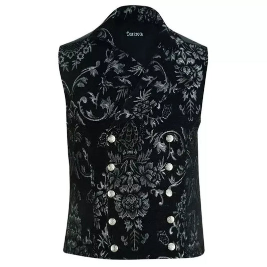 MEN'S VICTORIAN GENTLEMAN'S ARISTOCRAT VEST TAPESTRY STYLISH CASUAL VEST SILVER BLACK