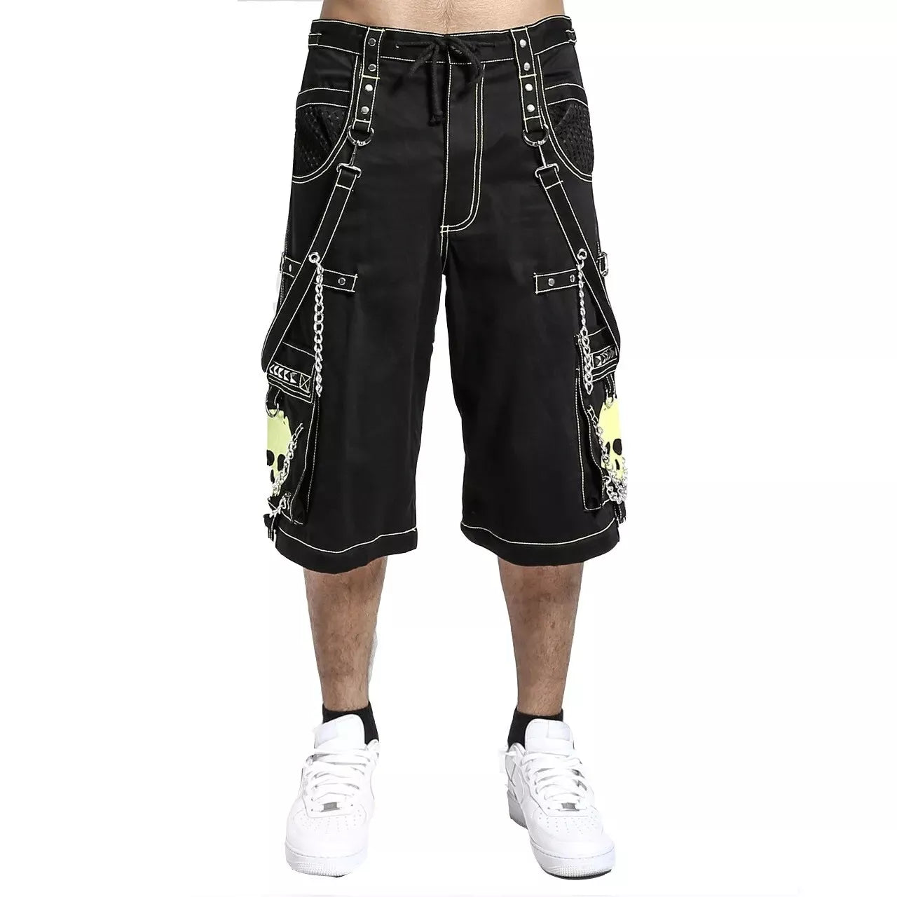 Gothic Bondage Black Lime Big Skull Mens Alternative Punk Rock Jeans Shorts