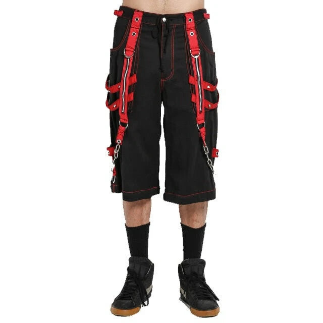 Mens Extreme Bondage Red Skater Gothic Punk Rocker Cyber Steampunk Biker Shorts