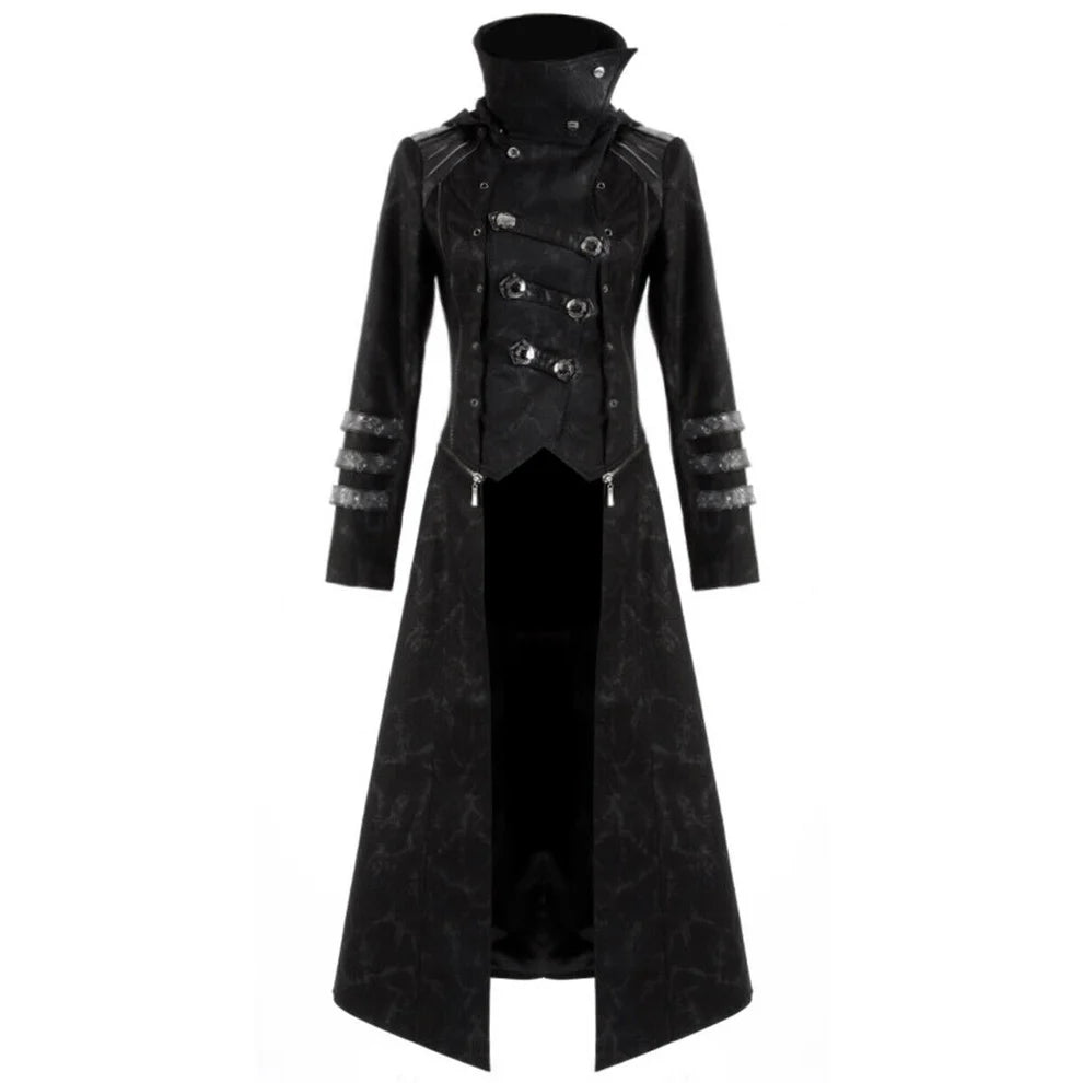 Scorpion Men's Hooded Trench Wax Coat Long Jacket Black Gothic Steampunk Long To Short Hooded Military Coat