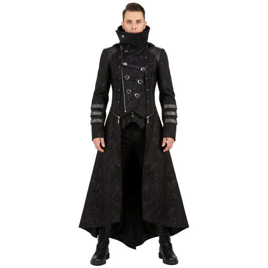 Scorpion Men's Hooded Trench Wax Coat Long Jacket Black Gothic Steampunk Long To Short Hooded Military Coat