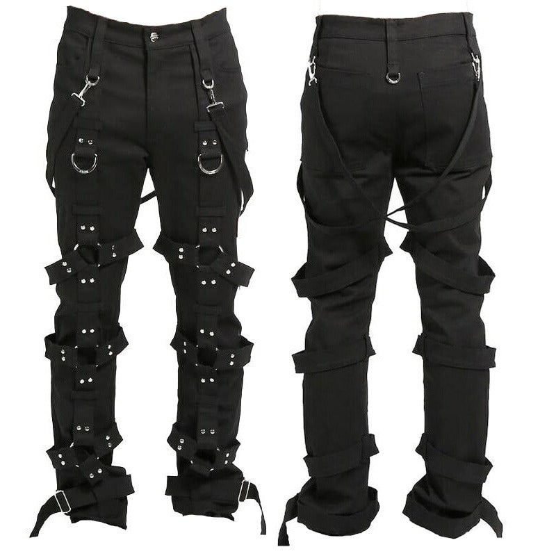 Prime Quality Men Gothic Bondage Pant Alternative Punk Rock Emo Harness Pants Black/USA