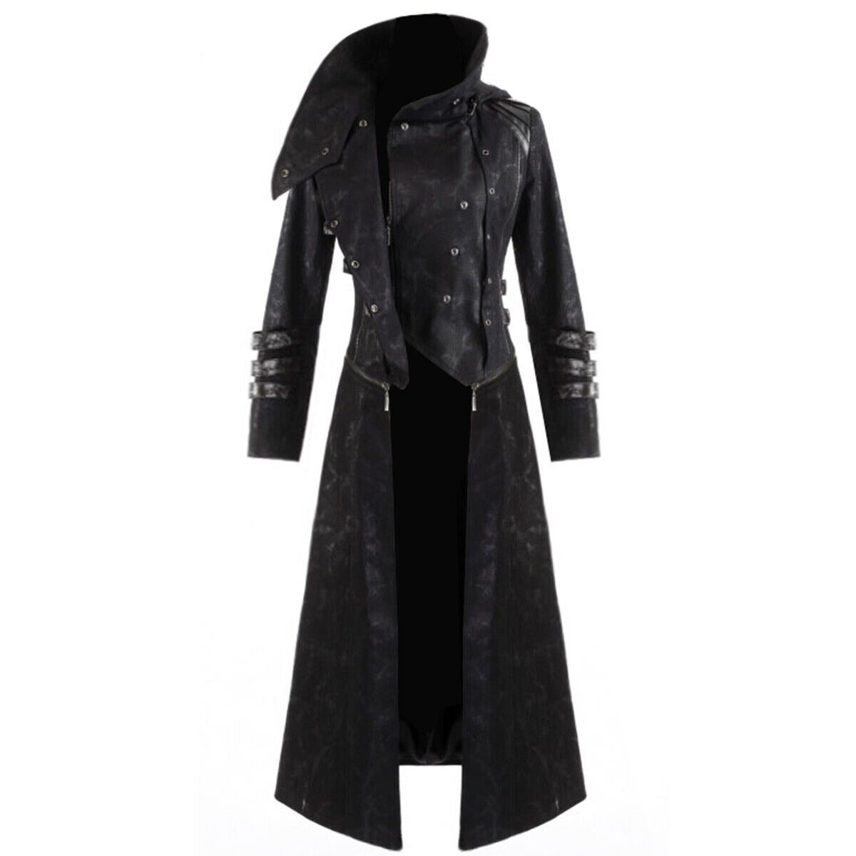 Scorpion Men's Hooded Trench Wax Coat Long Jacket Black Gothic Steampunk Long To Short Hooded Military Coat
