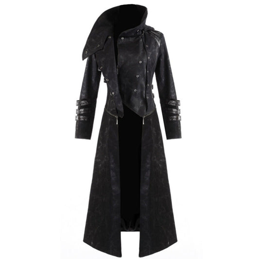 Scorpion Men's Hooded Trench Wax Coat Long Jacket Black Gothic Steampunk Long To Short Hooded Military Coat