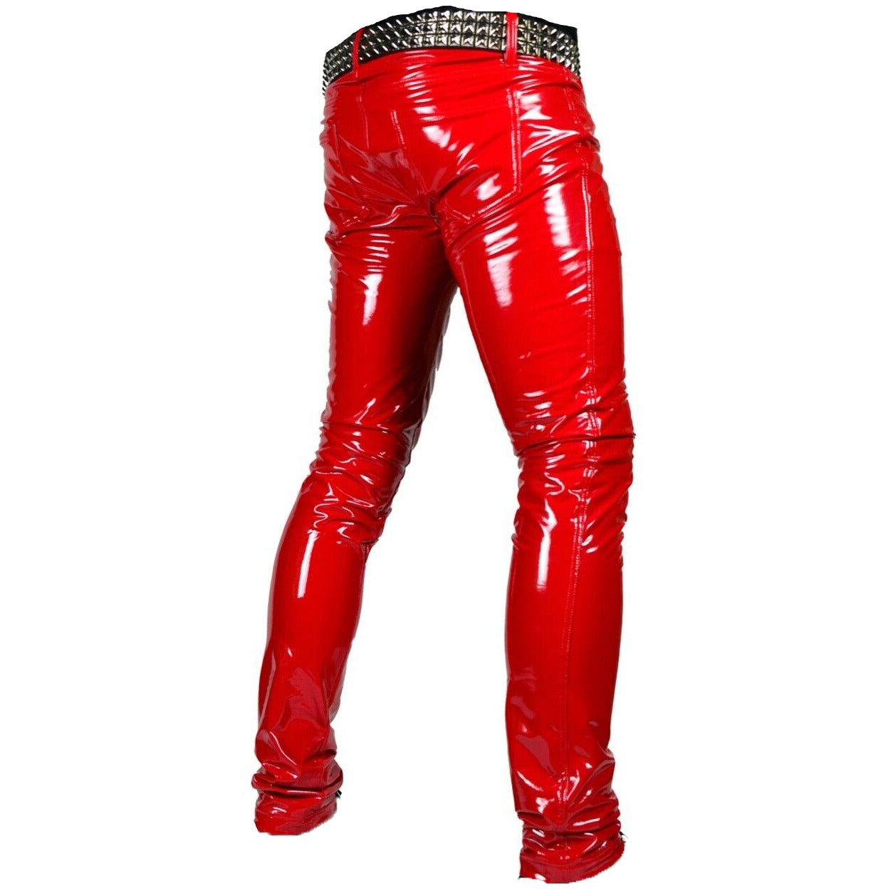 GOTHIC MEN RED BONE FIT PVC VINYL GLOSS FETISH ROCKER SKINNY JEANS PANTS