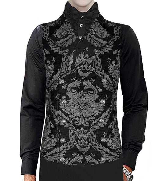 Prime Quality Men's Handmade Silver/Black Victorian Cavalier Waistcoat Vest