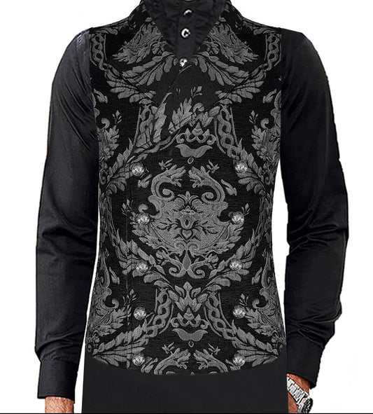 Prime Quality Men's Handmade Silver/Black Victorian Cavalier Waistcoat Vest