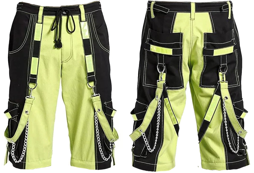Prime Quality Men Extreme Bondage Limelight Lime Green Skater Gothic Punk Rocker Cyber Goth Steampunk Biker Shorts