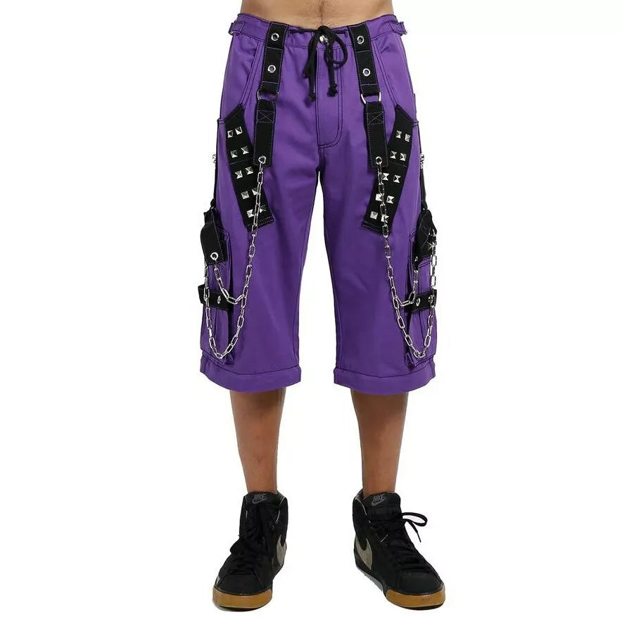 Gothic Bondage Handmade Men Short Alternative Punk Rock Transformer Trouser Purple Baggy