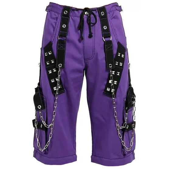 Gothic Bondage Handmade Men Short Alternative Punk Rock Transformer Trouser Purple Baggy