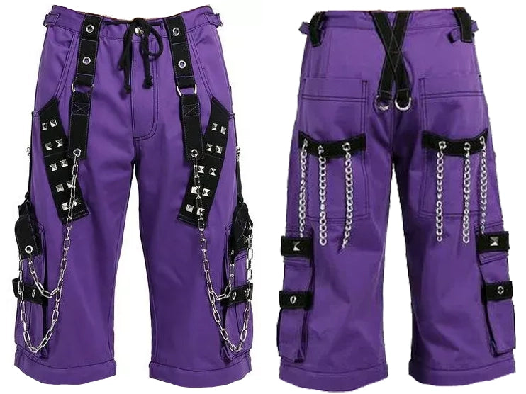 Gothic Bondage Handmade Men Short Alternative Punk Rock Transformer Trouser Purple Baggy