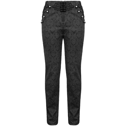 Devil Fashion Mens Gothic Steampunk Dress Pants Trousers Black Victorian Damask