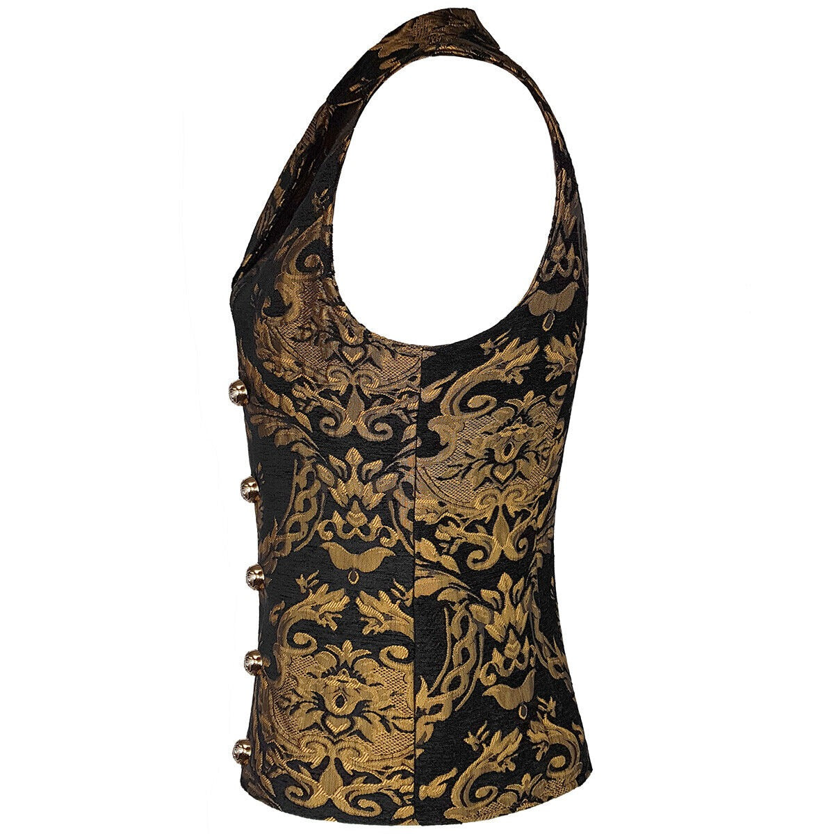 Prime Quality Men's Handmade Gold Black Victorian Cavalier Waistcoat Vest