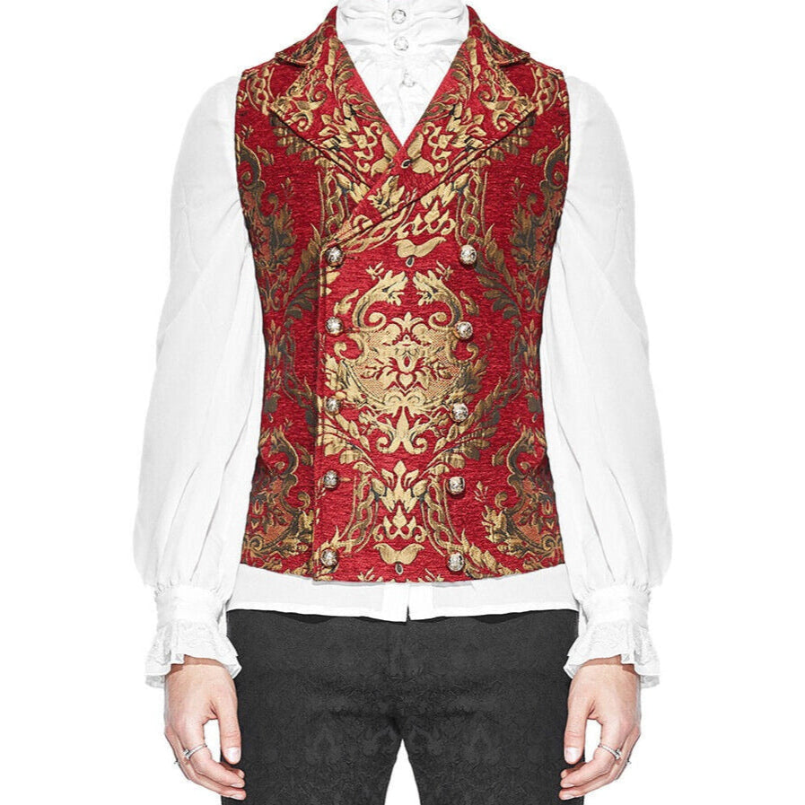Prime Quality Men's Handmade Red/Gold Victorian Cavalier Waistcoat Vest
