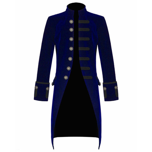 Men's Velvet Renaissance Blue Velvet Handmade Frock Coat Gothic Victorian Jacket Steampunk