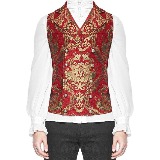 Prime Quality Men's Handmade Red/Gold Victorian Cavalier Waistcoat Vest
