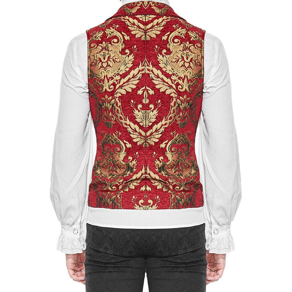 Prime Quality Men's Handmade Red/Gold Victorian Cavalier Waistcoat Vest