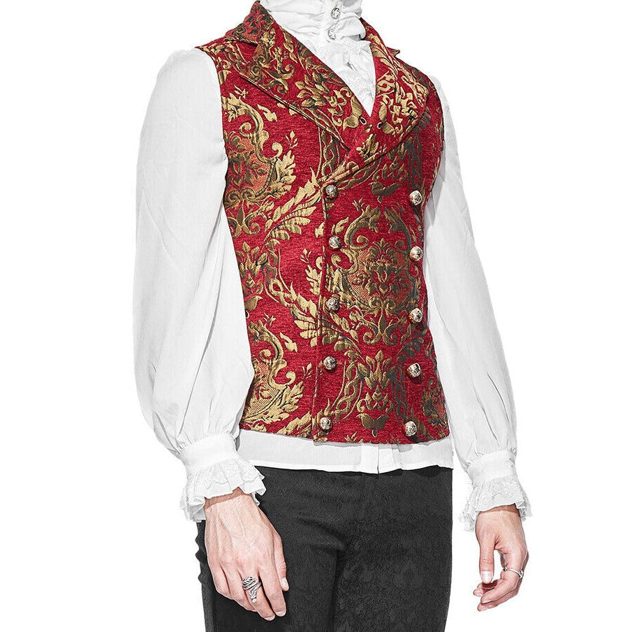 Prime Quality Men's Handmade Red/Gold Victorian Cavalier Waistcoat Vest