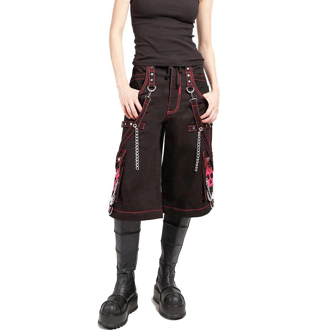 Women's Gothic Bondage Super Skull Pant Pink Big Skull Men Pant Alternative Punk Rock Emo Trouser Pant Shorts